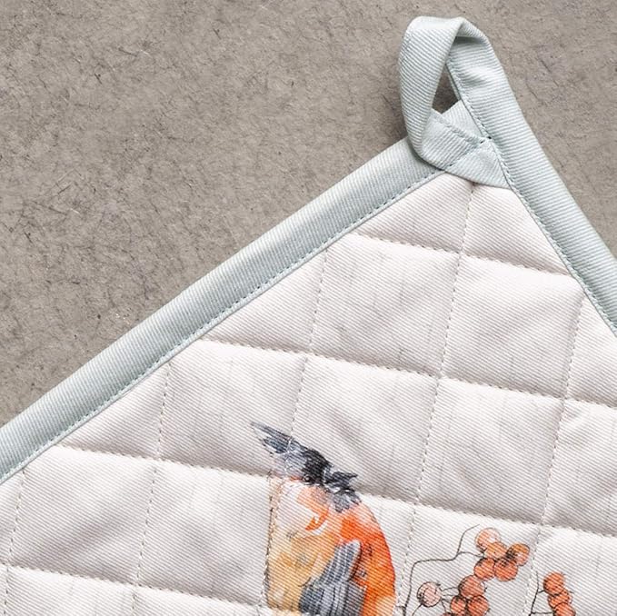 Maison d' Hermine 100% Cotton Oven Mitt & Pot Holder Set (7.5"x13" & 8"x8") Heat Resistant BBQ Cooking Gloves with Loop for Thanksgiving Christmas Decorations Handling Hot Pans (Whitish Shabby Chique)