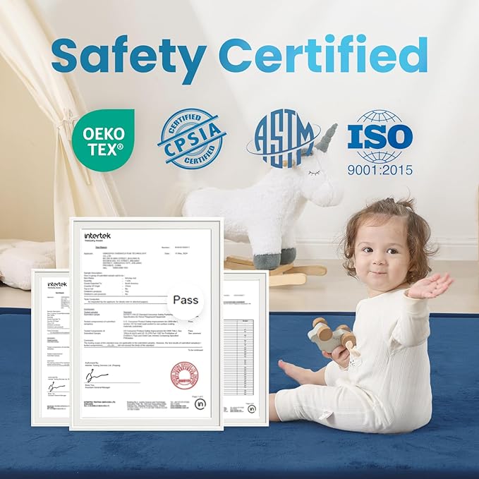 1.3" Thick Baby Play Mat for Floor Playpen, 71x79 Large Foam Tummy Time Mat, Padded Support Soft Plush Nursery Rug for Infant Kids Toddler Crawling Kick Activity (Royal Blue)