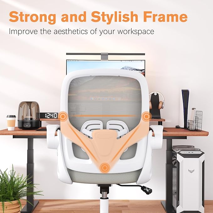 Home Office Desk Chair with Supportive Lumbar Support and Flip up Arms, Breathable Double Mesh Ergonomic Home Desk Chair for Home or Work with Extended Height(Gray)