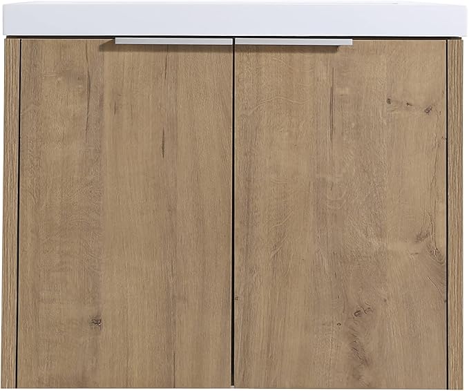 Goujxcy 24" Wall Mounted Bathroom Vanity with Sink, Modern Floating Bathroom Cabinet with White Resin Wash Basin & Storage Cabinet, Soft-Close Door Plywood Hanging Bath Room Cabinet (Imitative Oak)