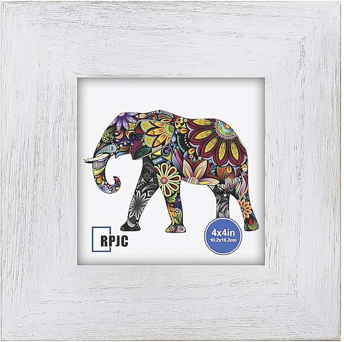 RPJC 4x4 inch Picture Frame Made of Solid Wood High Definition Glass for Wall Mounting Photo Frame Rustic White