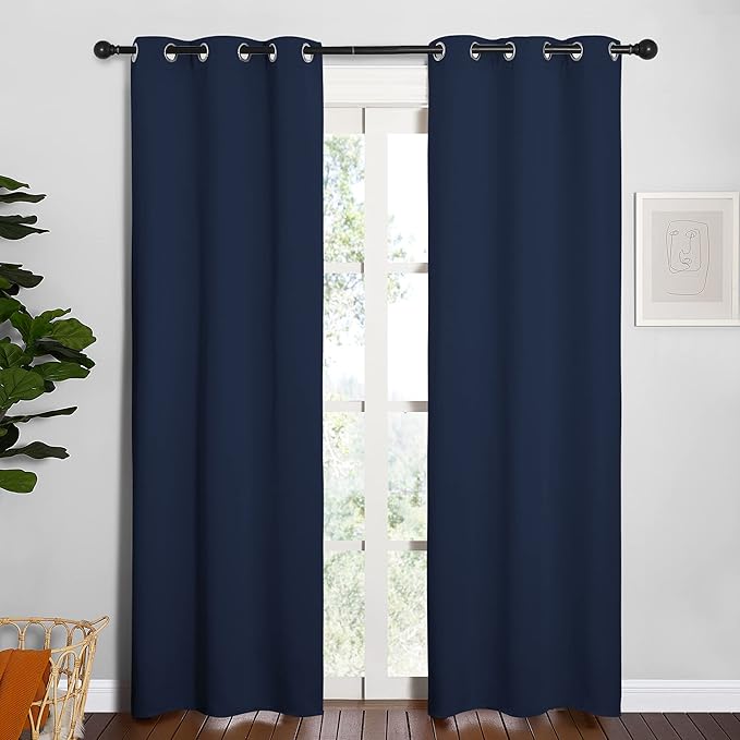 NICETOWN Blackout Curtain Panels, Window Treatment Energy Saving Thermal Insulated Solid Grommet Blackout Drapes/Draperies (Navy, 1 Pair, 34 by 84-inch)
