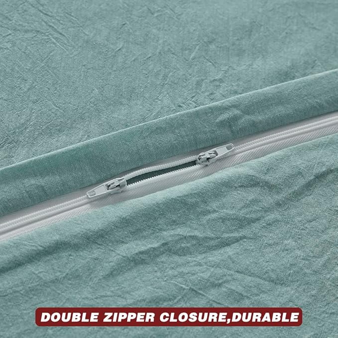 FACE TWO FACE Bedding Duvet Cover Set100% Washed Cotton Duvet Cover Linen Like Textured Breathable Durable Soft Comfy (California King, Dusty Blue)