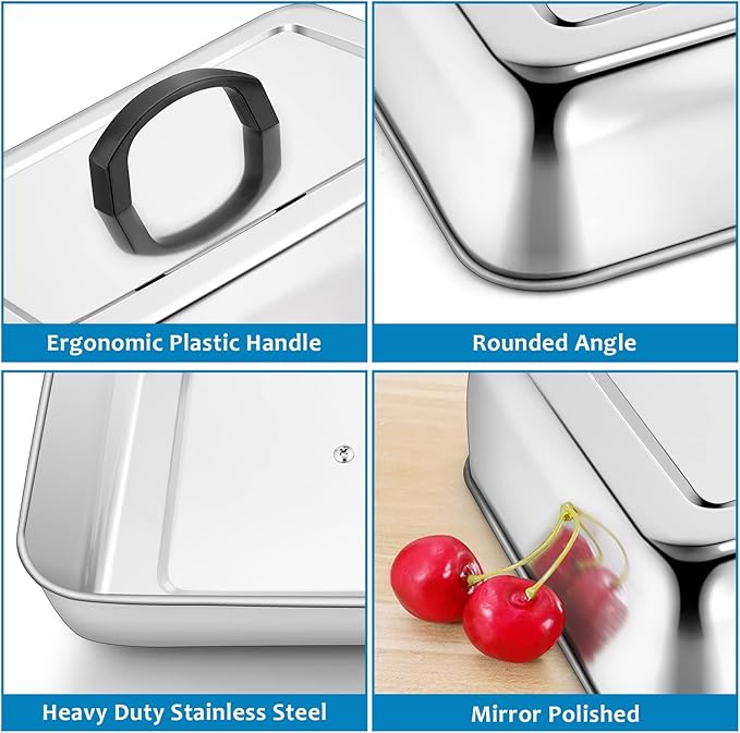 2PCS Rectangular Basting Cover, HaSteeL Stainless Steel Cheese Melting Dome Steaming Cover Lid, Heavy Duty Griddle Grill Accessories for Flat Top BBQ Kitchen Indoor & Outdoor, Dishwasher Safe