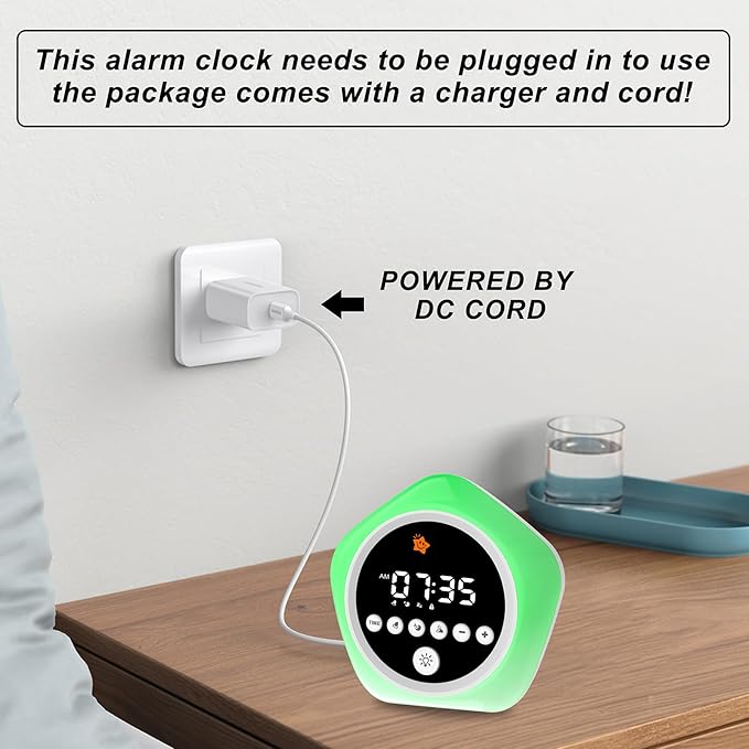 Kids Alarm Clock, Ok to Wake Clock for Kids, Toddler Sleep Training Alarm Clock with Red Green Light, Teaches Time Management & Bedtime Routine, Perfect Clock Gift for Kids