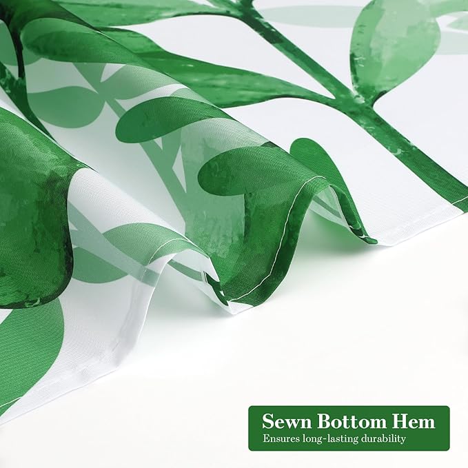 MitoVilla Emerald Green Shower Curtain, Plant Leaves Chic Fabric Shower Curtains for Rustic Vintage Bathroom Decor, Spring Modern Botanical Shower Curtain, 72x72