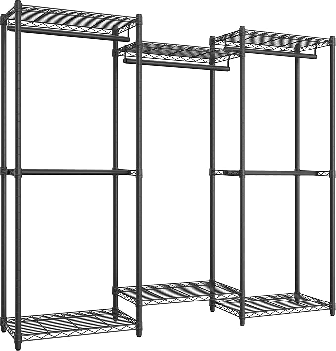 SONGMICS Heavy-Duty Clothes Rack, Garment Rack, Portable Closet, 68.7-Inch Wide Clothing Rack with Adjustable Mesh Shelves and Hanging Rails, Ink Black ULGR433B01