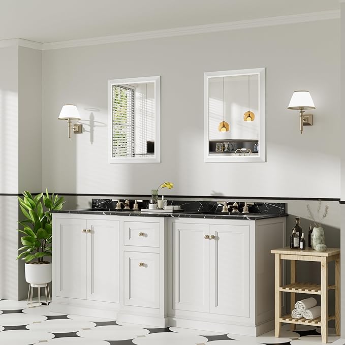 22x30 Inch White Bathroom Mirror for Wall, Thick Metal Framed Rectangle Mirrors for Over Sink, Bedroom, Living Room, Entryway, Anti-Rust, HD Tempered Glass