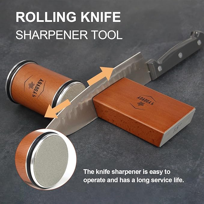 4 YORVOY Rolling Knife Sharpener Kit- Best Knife Sharpener Tool with 15 & 20 Degree Knife Sharpening Angle- Diamond and Ceramic Discs for Sharper Kitchen Knives- Best Gift for Cooking Enthusiasts