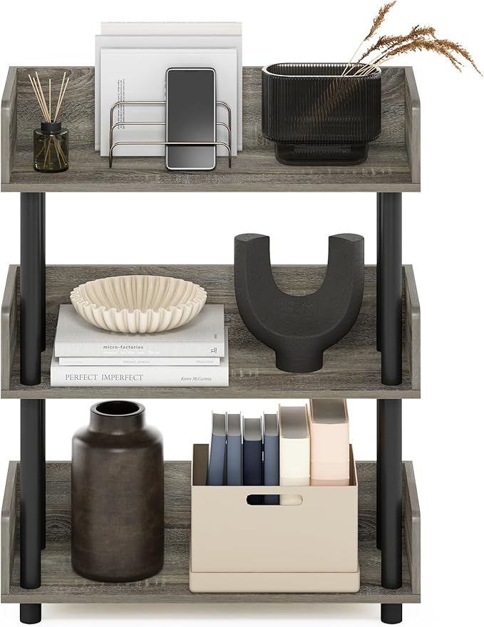 Furinno Turn-N-Tube 3-Tier Freestanding Multipurposes Display Rack, Bookshelf, French Oak/Black