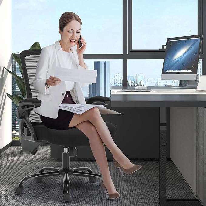 Office Chair, Ergonomic Desk Chair with Adjustable Height, Lumbar Support, High Back Mesh Support with Flip up Armrests, Task Chairs for Home Office Computer (Black-23-1)