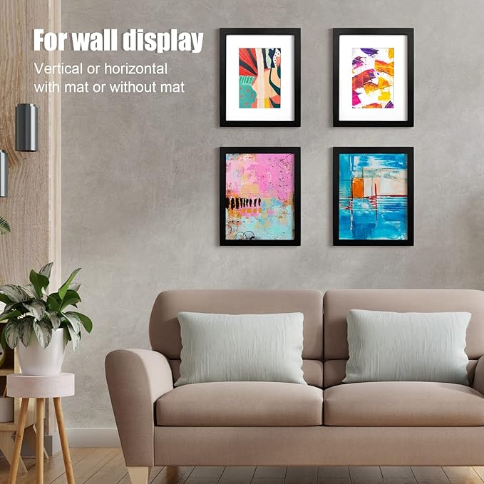 KINLINK 8x10 Picture Frame Black, Solid Wood Frames with Acrylic Plexiglass for Pictures 4x6/5x7 with Mat or 8x10 without Mat, Tabletop and Wall Display Photo Frame, Set of 4