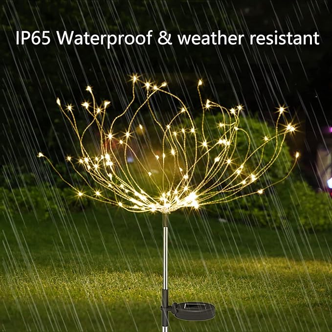 Anordsem Solar Lights Outdoor Waterproof: Garden Light Solar Powered for Yard Outside Decorations-Fireworks Lamp Led for Patio Pathway- Sparkler Stick Twinkle Gifts for Women Wife 4 Pack Warm White