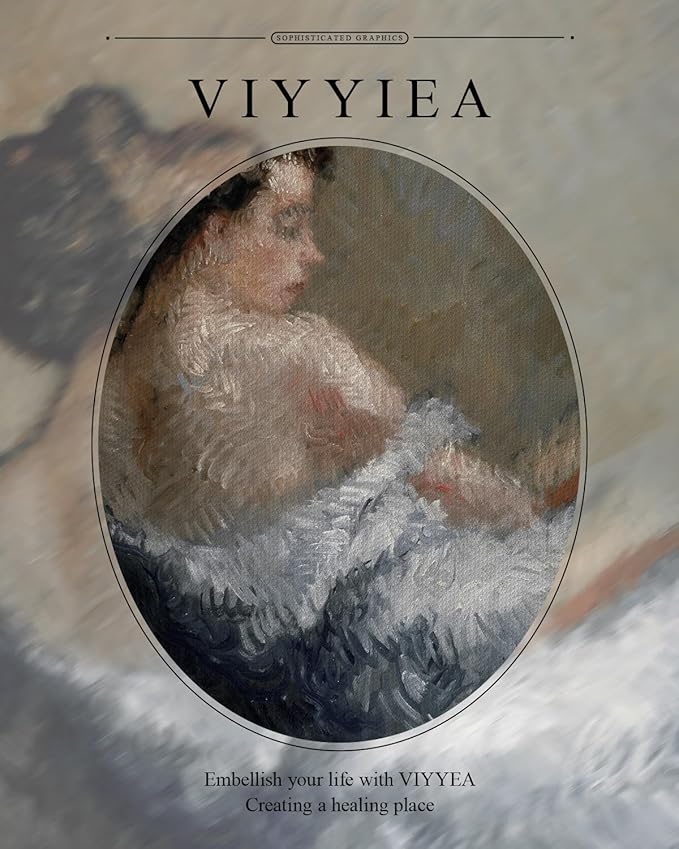 VIYYIEA Gold Framed Wall Art Canvas Print Home Decor Portrait Wall Art Sitting Woman Vintage Decor Room Aesthetic Mid Century Lady Elegant Farmhouse Painting Wall Decor for Bedroom Bathroom 13x16in