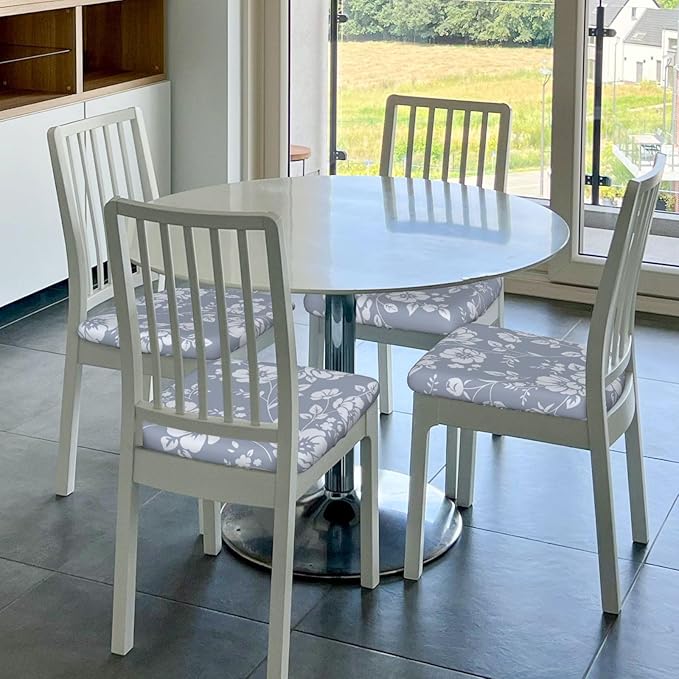 Seat Covers for Dining Room Chairsset of Set of 4, Light Blue Gray Floral Boho Stretch Chair Seat Covers Cushion Slipcovers for Kitchen Office