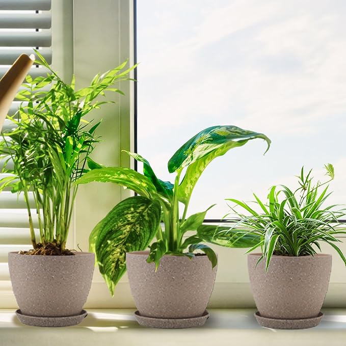 Plant Pots- 8.5/7.5/6.5/6 Inches 4 Pack Plastic Planters,Indoor Decor Flower Pots with Drainage Holes and Tray,Home Decor Flower pots for Indoor Plants Cactus, Succulents