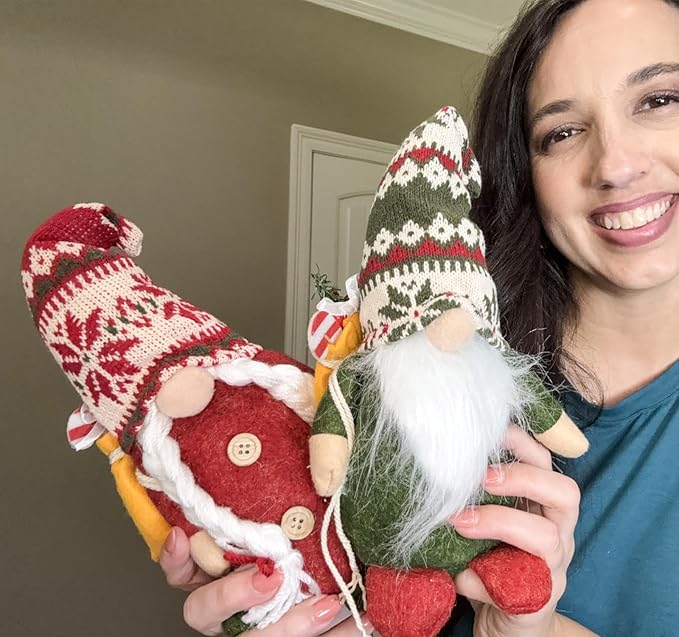 2PCS 12 Inch Christmas Gnomes Decorations, Handmade Plush Xmas Gnomes with Gift, Elf Scandinavian Tomte Gnome Figurines for Xmas Decor Gift - Christmas Party Home Decorations