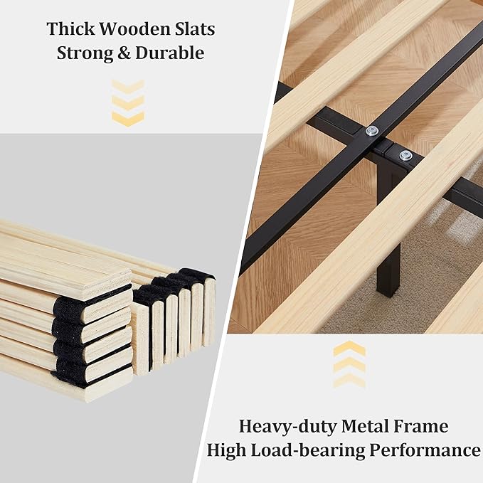 VECELO Twin Size Bed Frame with Adjustable Headboard, Upholstered Button Tufted Platform Bedframe with Wood Slats Support, No Box Spring Needed, Light Blue