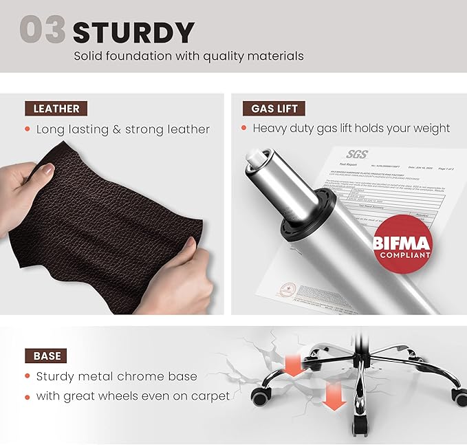 NEO CHAIR Office Desk Ergonomic Gaming Chair High Back Adjustable Computer Chair with Wheels and Lumbar Support Comfy Leather Executive Swivel (Brown)