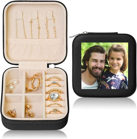 Personalized Jewelry Box Gifts for Women - Custom Jewelry Organizer with Image Text Logo - Customized Travel Leather Jewelry Case for Mom Wife Wedding Girls