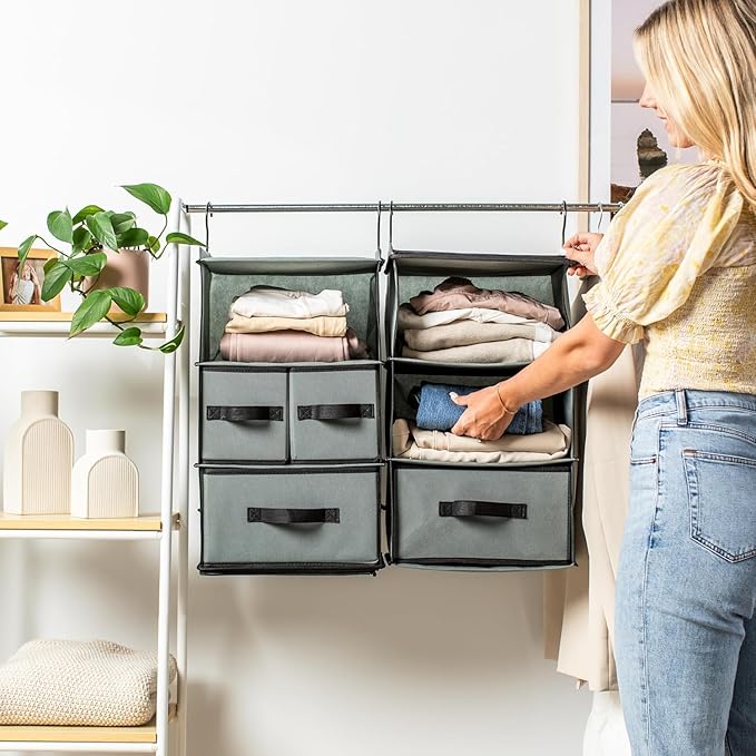 SMIRLY 6 Shelf Hanging Closet Organizer Hanging Shelves, Closet Hanging Organizer with 2 Sturdy Hooks for Wardrobe, Nursery, Storage (Grey, Separate)