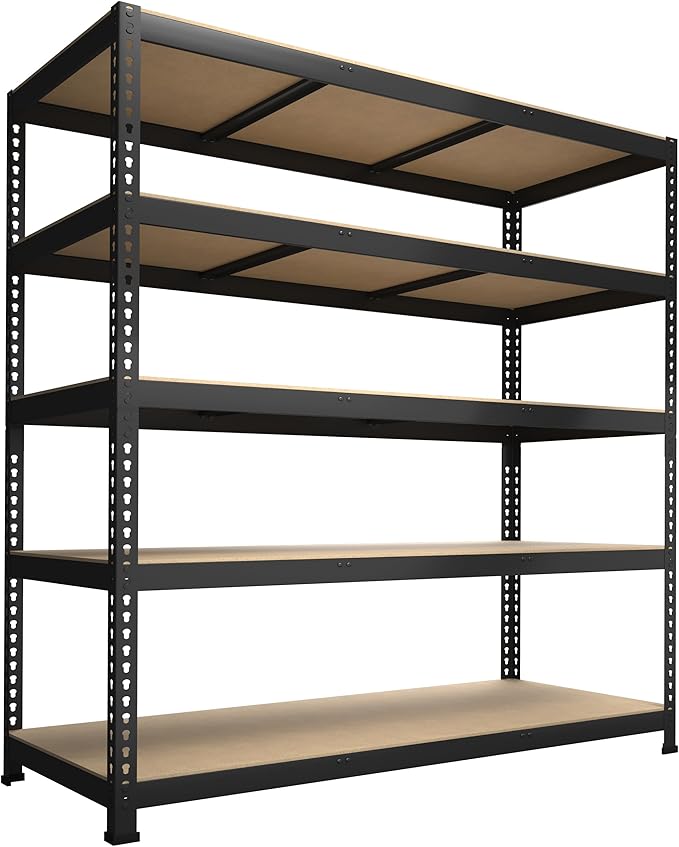 PrimeZone 47" W x 23.6" D x 71" H Large Heavy Duty Storage Shelves - 5 Tier Adjustable Garage Storage Shelving, Metal Storage Utility Rack Shelf Unit for Warehouse Pantry Closet Kitchen, Black