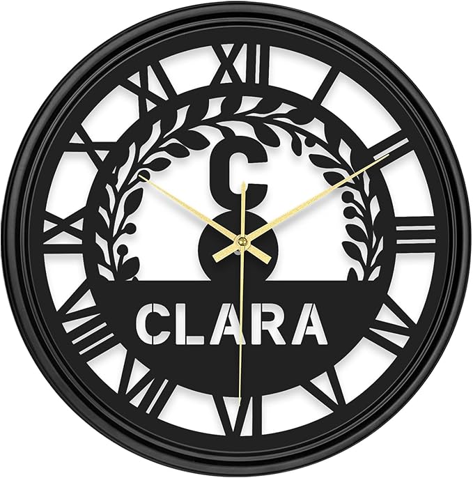 Personalized Name Wall Clock with 7 Color Changing, Custom Vinyl Record Hanging Clock, Iron Art Clock, Decor for Bedroom, Living Room, Home, Office, Housewarming