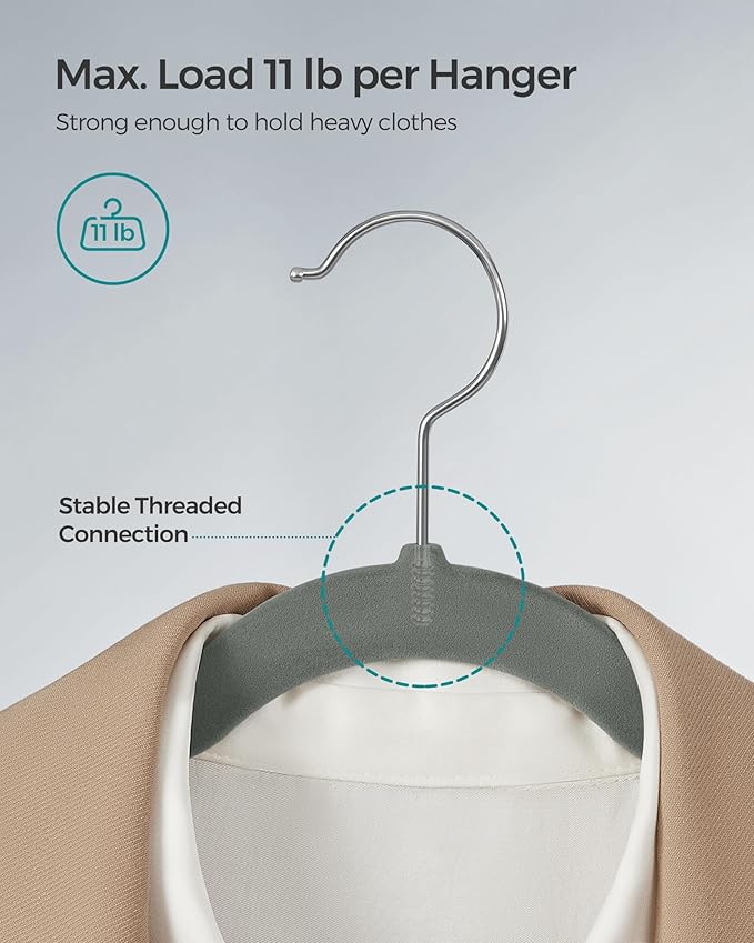 SONGMICS Velvet Hangers 30 Pack, Non-Slip Clothes Hangers, Suit Hangers with Shoulder Notches, Pants Bar, 360° Swivel Hook, Space-Saving, for Closet, Gray UCRF029V03