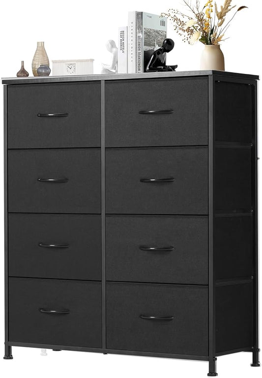 Sweetcrispy Dresser with 8 Drawers for Bedroom, Fabric Dresser Storage Tower, Chest of Drawers Organizer Unit, Storage Cabinet for Hallway, Closets, Steel Frame, Wood Top
