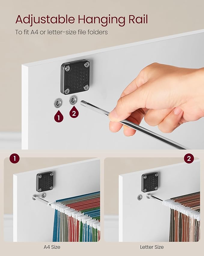 VASAGLE 2 Drawers File Cabinet with Lock, Printer Stand, Office Filing Cabinet Organizer, for A4 and Letter Size Documents, Cloud White UOFC061W14