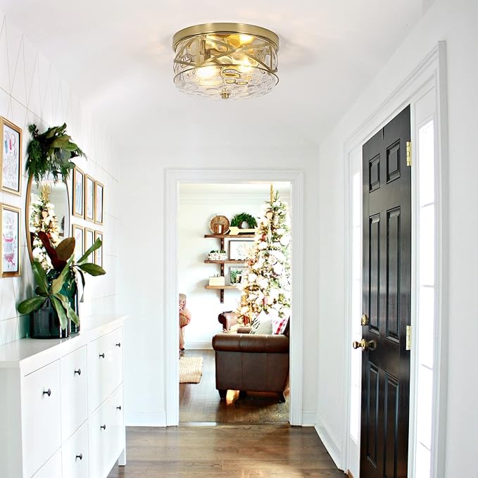2-Light Flush Mount Ceiling Light Farmhouse Kitchen Island Ceiling Light with Bubble Glass Close to Ceiling Light Fixture for Living Room Bedroom Foyer Hallway