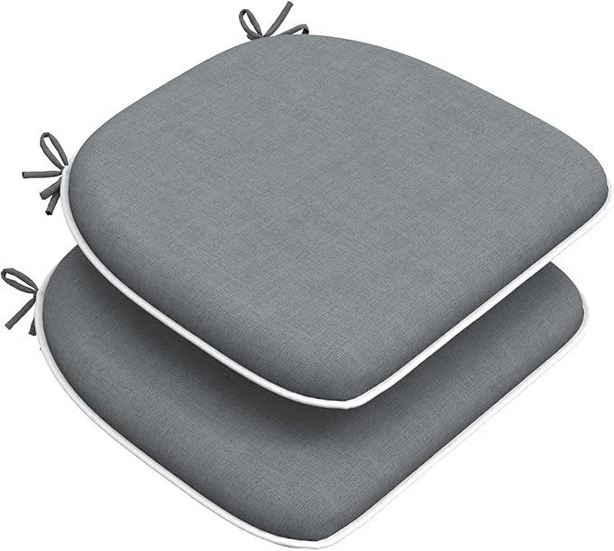 Set of 2 Outdoor Chair Cushions with Ties,Water Repellent Patio Chair Pads 17"x 16" for Outdoor Furniture,Round Corner Seat Cushions for Garden Yard Kitchen Textured Gray