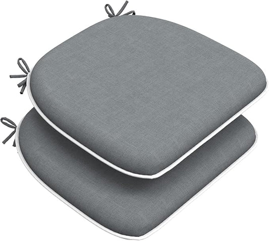 Set of 2 Outdoor Chair Cushions with Ties,Water Repellent Patio Chair Pads 17"x 16" for Outdoor Furniture,Round Corner Seat Cushions for Garden Yard Kitchen Textured Gray