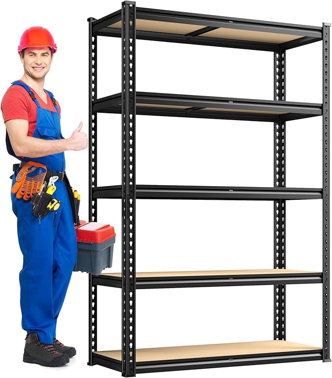 REIBII 2020LBS Storage Shelves 5 Tier Garage Shelving Heavy Duty Adjustable Garage Shelves, Utility Rack Shelf, Shelving Units for Storage Warehouse Pantry Closet, 35.5" W x 11.9" D x 72" H, Black