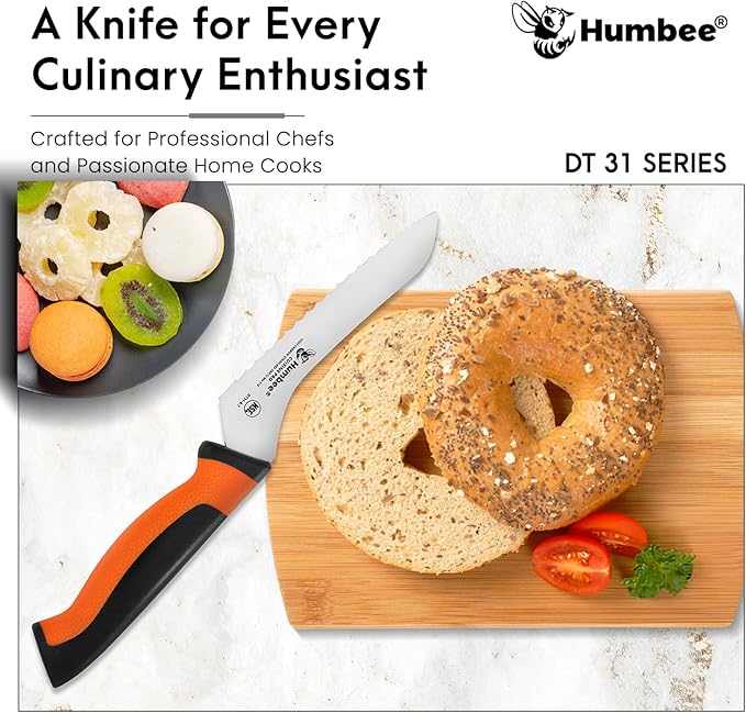 6-Inch Offset Serrated Bread Knife, Premium High Carbon Stainless Steel Blade Knife for Bread with Ergonomic Handle, NSF Certified, DT-31 Series, Orange