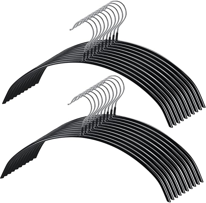 Tosnail 20 Pack Black Super Grippy Slip-Reducing Contour Shirt Hangers, Sweater Hangers, Dimple & Crease Free Hanger Solution - Black