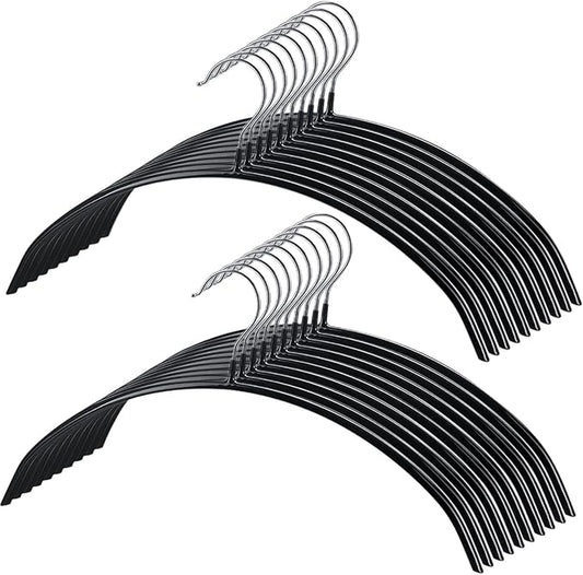 Tosnail 20 Pack Black Super Grippy Slip-Reducing Contour Shirt Hangers, Sweater Hangers, Dimple & Crease Free Hanger Solution - Black