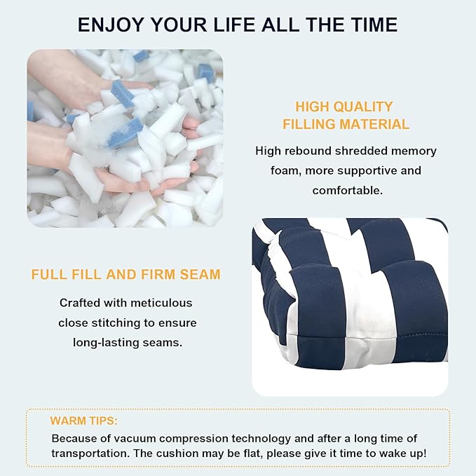 Set of 2 Outdoor High Back Chair Cushions 44"x 22",Water Repellent Rocking Seat Cushions Replacement, Seat/Back Chair Cushions for Patio,Porch,Balcony and Indoor - Cabana Navy