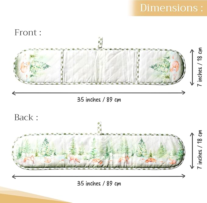 Maison d' Hermine Double Oven Mitt (7" x 35") 100% Cotton Heat Resistant BBQ Cooking Gloves with Loop for Thanksgiving Christmas Decorations Baking Cooking Barbeque Handling Hot Pan (Winter Mornings)