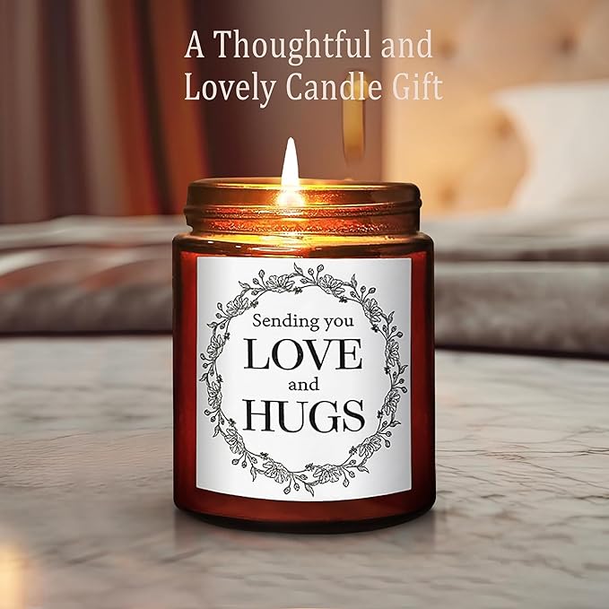 Sending You Love & Hugs Candle - Friendship Gifts for Women, Men, Best Friend, Sister - Relaxing Gifts for Her, Him - Natural Soy Wax Jasmine Essential Oil Calming Candles for Stress Relief