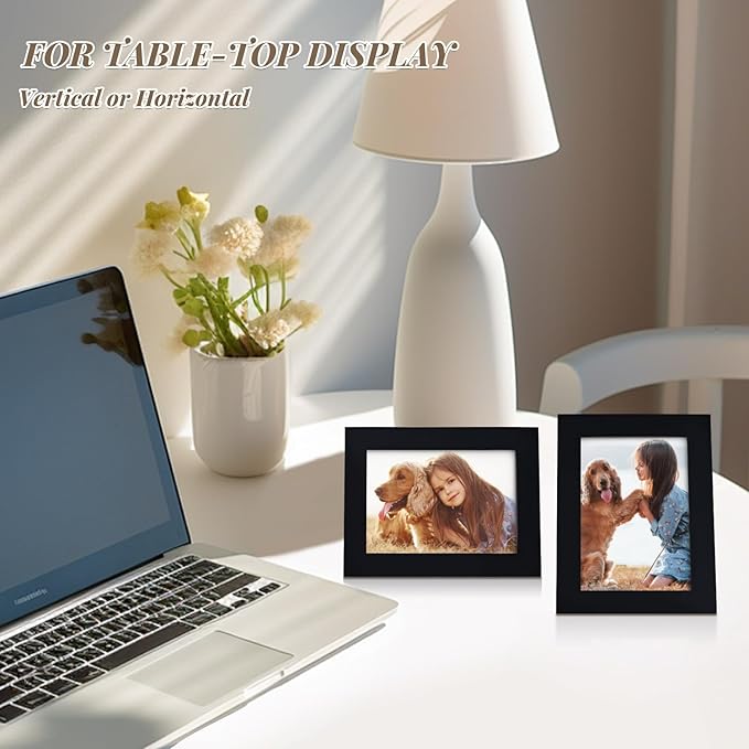 KINLINK 3.5x5 Picture Frames Black, Solid Wood Frames with Plexiglass for Table Top and Wall Mounting, Photo Frames for Horizontal or Vertical Display, 4 Pack