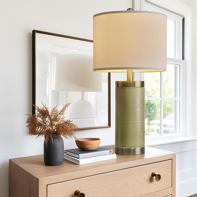 24.5" Modern Ceramic Light-Green Single Bedside Lamp for Bedroom Decor Farmhouse Table Lamp for Living Room Office Dorm