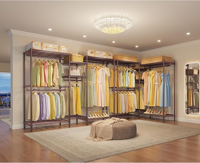 VIPEK L6 L Shaped Clothes Rack for Corner, Heavy Duty Clothing Rack 5-Tier Wire Garment Rack Freestanding Closet with 7 Adjustable Shelves & 4 Hanging Rods, Max Load 850LBS, Bronze