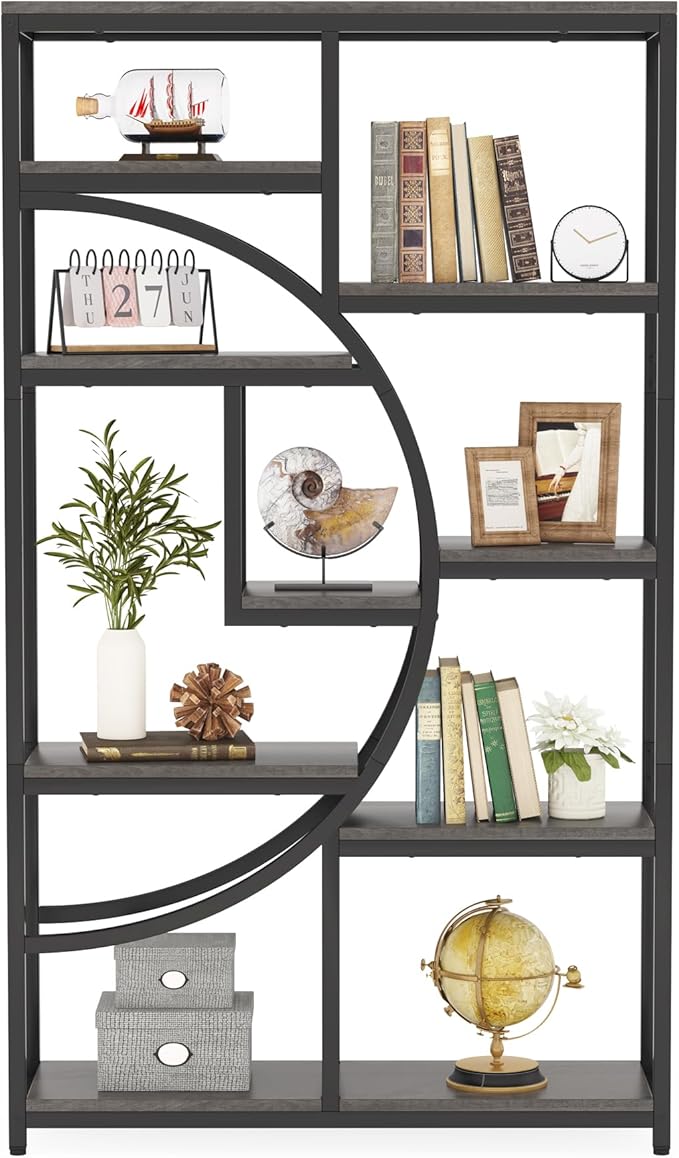 Tribesigns Bookshelf Industrial 5 Tier Etagere Bookcase, Freestanding Tall Bookshelves Display Shelf Storage Organizer with 9-Open Storage Shelf for Living Room, Bedroom