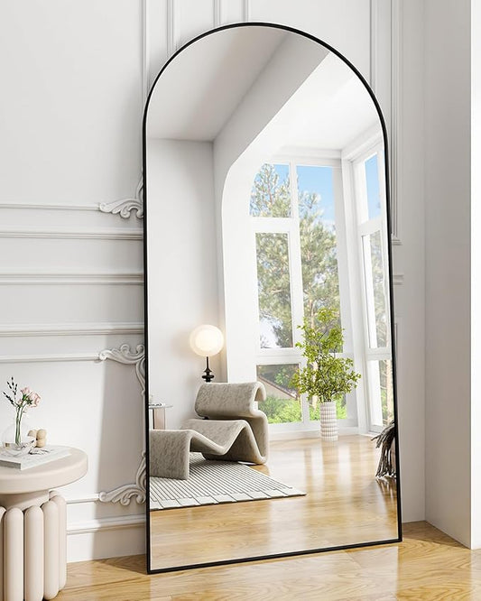 Koonmi 30"x71" Arched Full Length Mirror, Black Large Floor Mirror with Aluminum Alloy Frame Standing Hanging or Leaning Wall-Mounted Full Body Mirror for Living Room and Bedroom