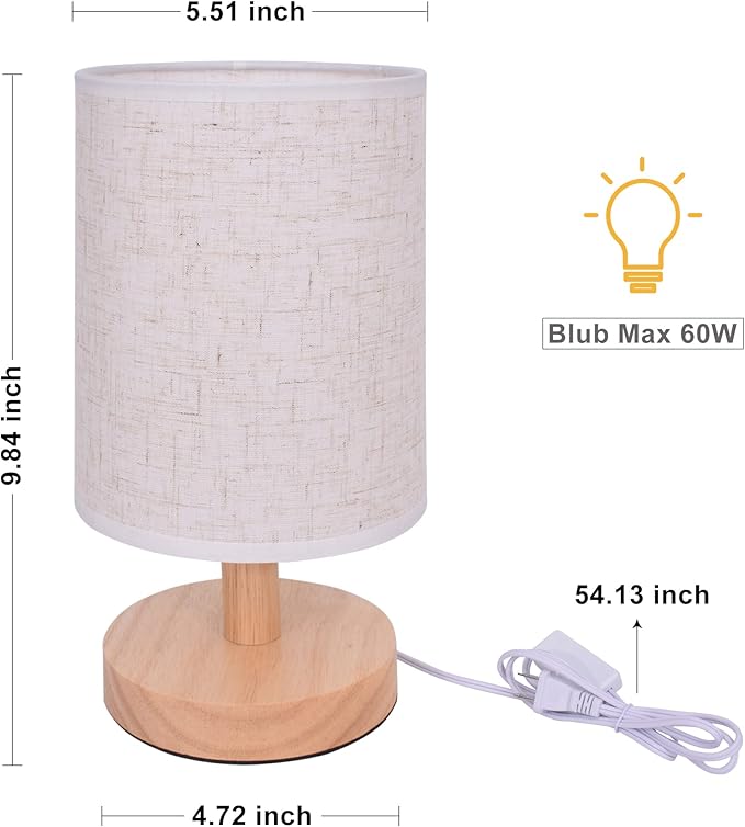 Small Table Lamp Mini Bedside Night Light Wooden Simple Desk Nightstand Lighting with Linen Shade for Bedroom, Living Room, Kids Room (Including LED Bulb) (Square)