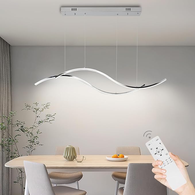 Modern Led Pendant Light, Dimmable Chrome Led Chandelier for Dining Room Light Fixture Over Table Creative Wave Pendant Light for Kitchen Island, Dining Room, Bedroom(Chrome)