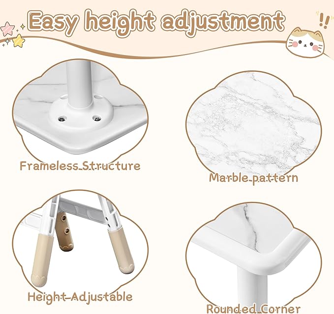 Adjustable Kids Table Chairs Set – Graffiti Desktop, Multi-Activity Height-Adjustable Toddler Study Desk for Ages 3-8 – Ideal for Home, Classroom, Daycare (B-Brown, 4 Chairs-31.5" L x 23.6" W)