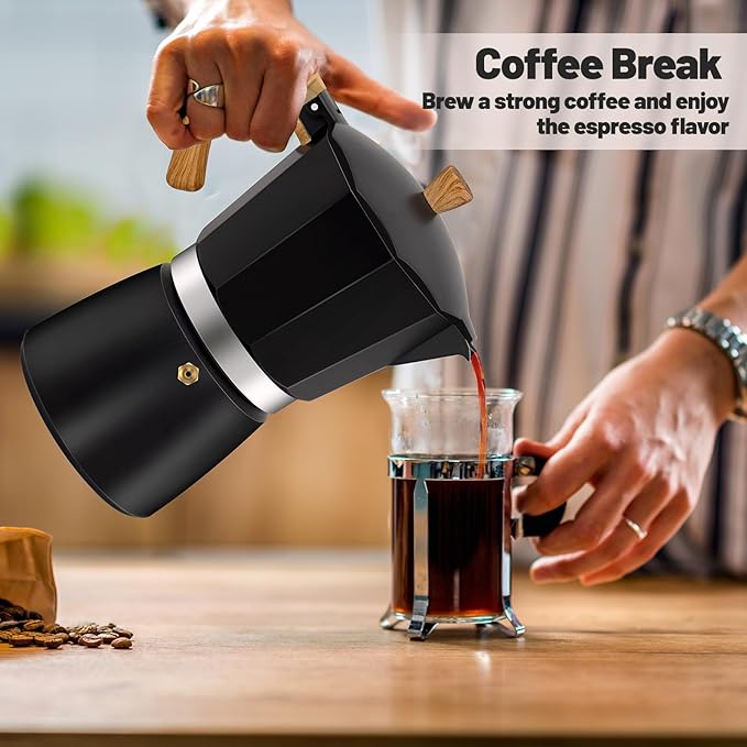 12 Cup Aluminum Moka Pot Classic Stovetop Espresso Coffee Maker 600ml 20oz Coffeemaker Percolator Mocha Pot Greca Coffee Maker Cafe Makers for Italian and Cuban Café Brewing Black