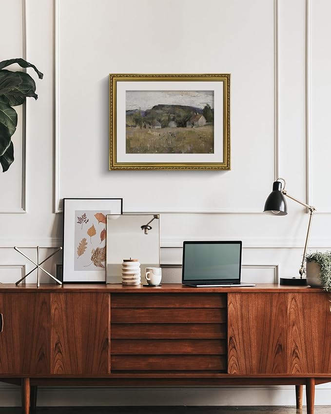 VIYYIEA Gold Framed Wall Art Canvas Print Home Decor Vintage Landscape Art Prints Wall Decor Abstract Serene Countryside Scene Wall Prints Mid Century Modern Decor for Living Room Bedroom 16x20in